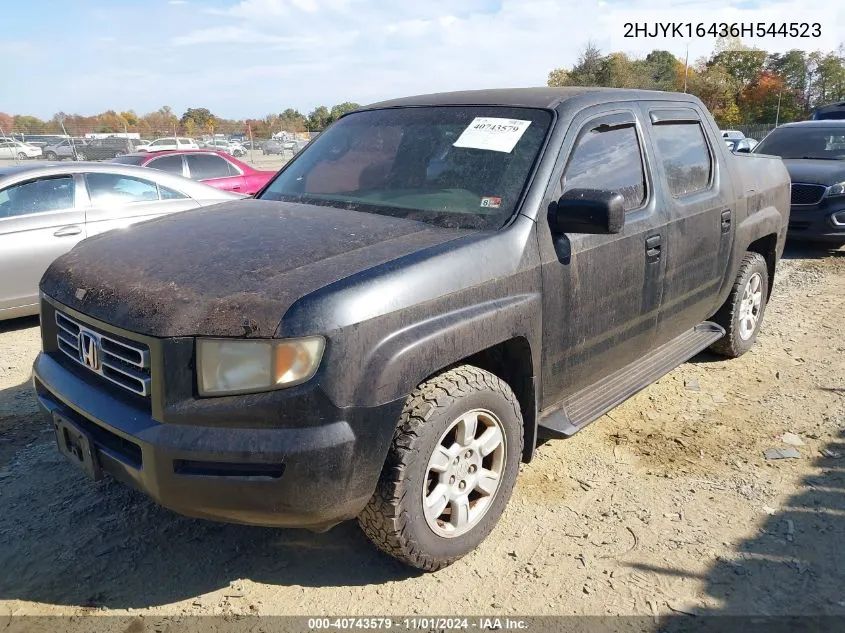 2006 Honda Ridgeline Rts VIN: 2HJYK16436H544523 Lot: 40743579