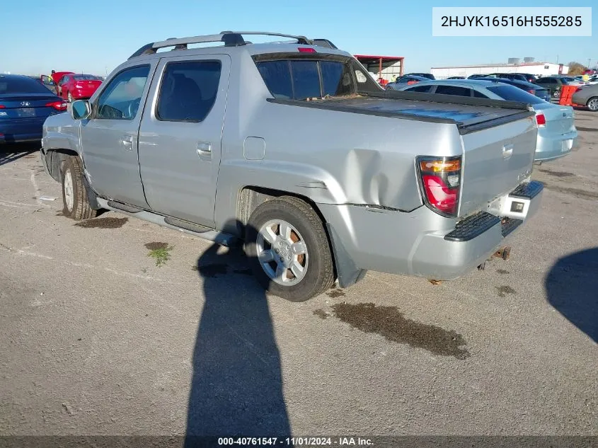 2006 Honda Ridgeline Rtl VIN: 2HJYK16516H555285 Lot: 40761547