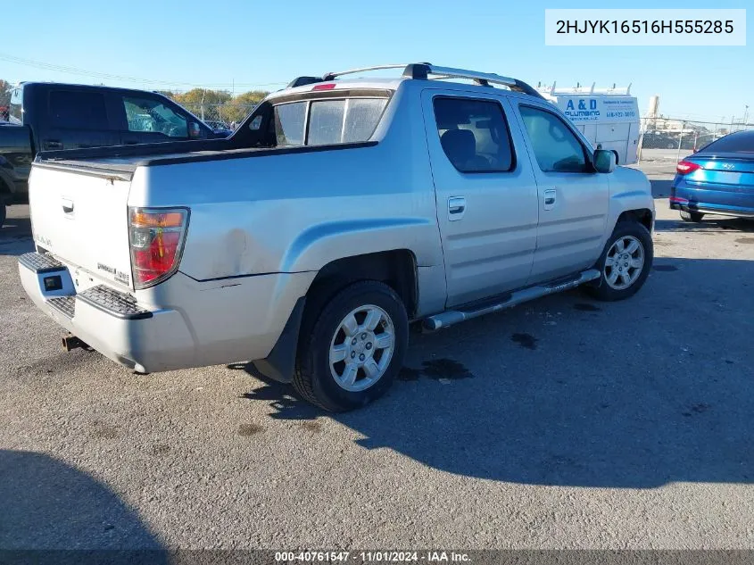 2006 Honda Ridgeline Rtl VIN: 2HJYK16516H555285 Lot: 40761547