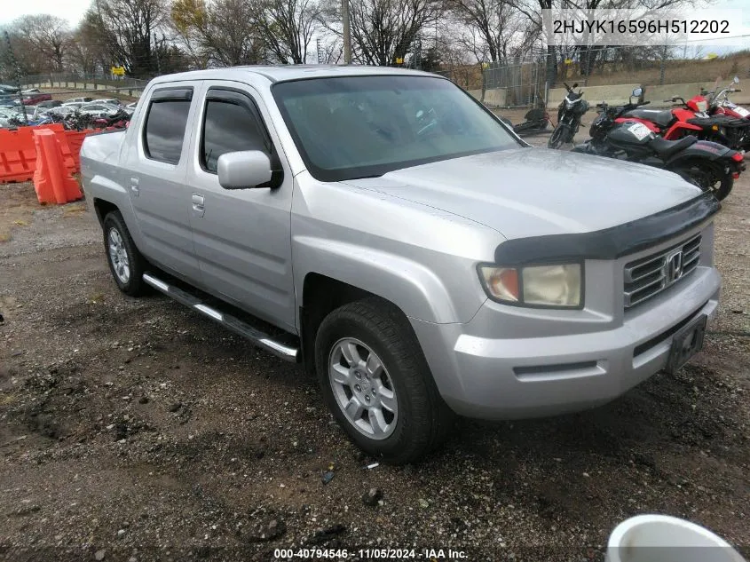 2006 Honda Ridgeline Rtl VIN: 2HJYK16596H512202 Lot: 40794546