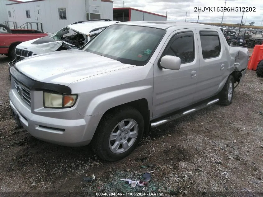 2006 Honda Ridgeline Rtl VIN: 2HJYK16596H512202 Lot: 40794546