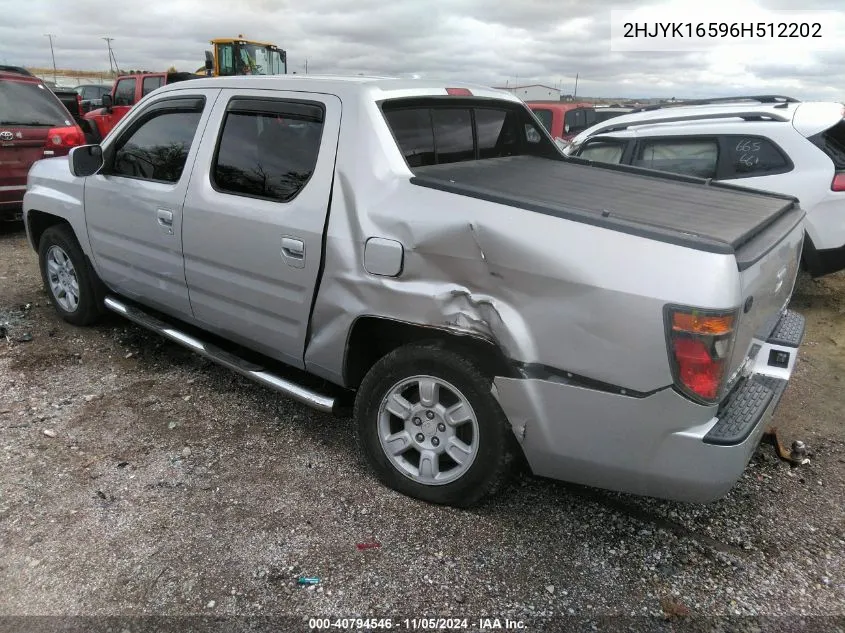 2006 Honda Ridgeline Rtl VIN: 2HJYK16596H512202 Lot: 40794546