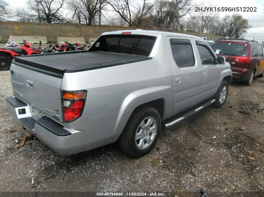 2006 Honda Ridgeline Rtl VIN: 2HJYK16596H512202 Lot: 40794546