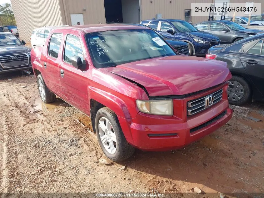 2006 Honda Ridgeline Rt VIN: 2HJYK16266H543476 Lot: 40868725