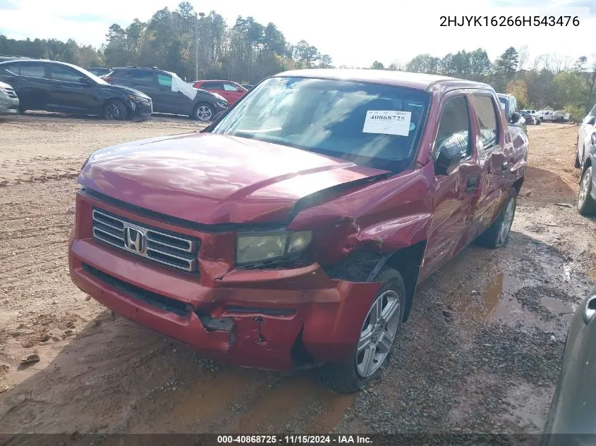 2006 Honda Ridgeline Rt VIN: 2HJYK16266H543476 Lot: 40868725