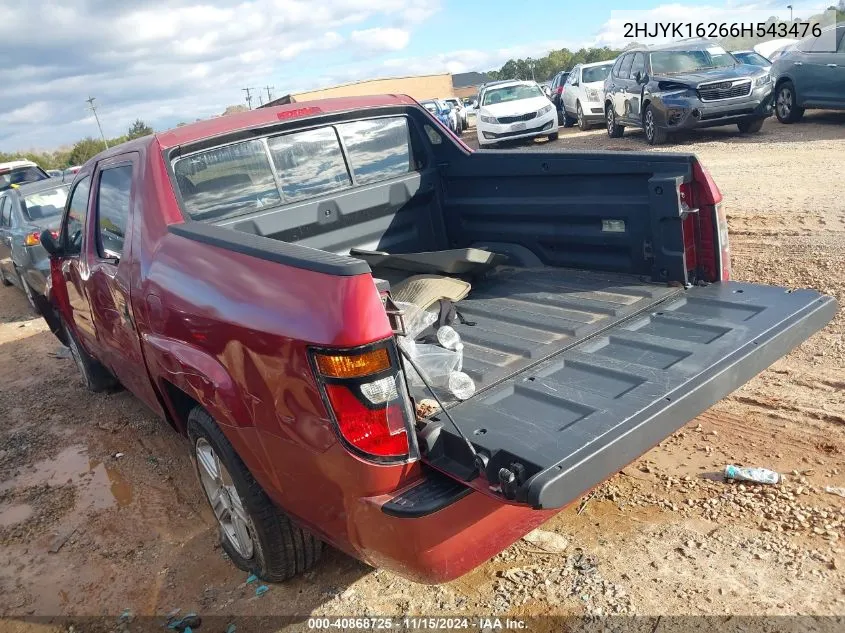 2006 Honda Ridgeline Rt VIN: 2HJYK16266H543476 Lot: 40868725