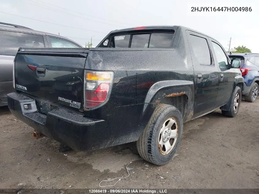 2007 Honda Ridgeline VIN: 2HJYK16447H004986 Lot: 12088419