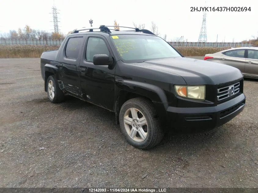 2007 Honda Ridgeline VIN: 2HJYK16437H002694 Lot: 12142093