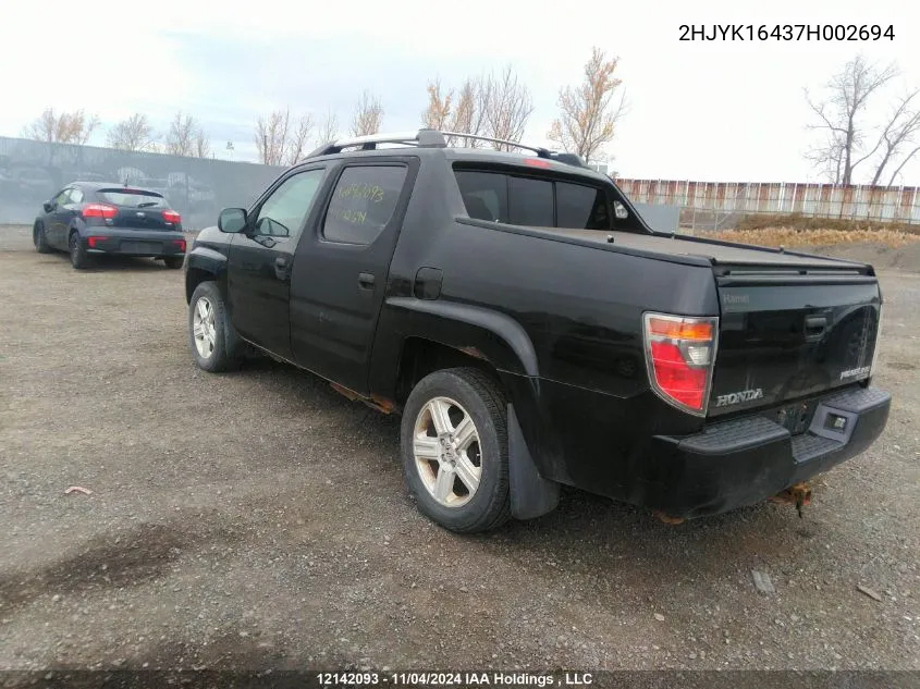 2007 Honda Ridgeline VIN: 2HJYK16437H002694 Lot: 12142093