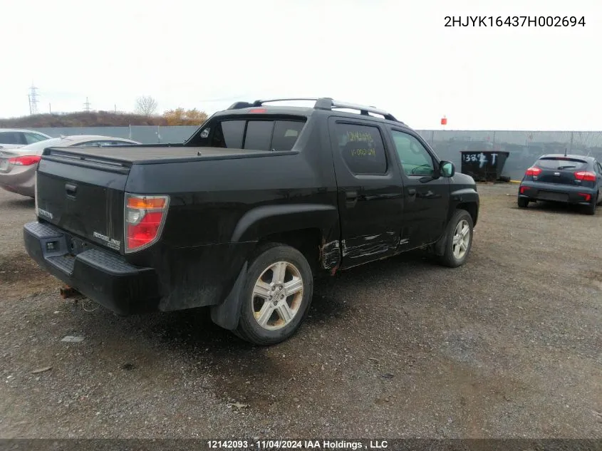 2007 Honda Ridgeline VIN: 2HJYK16437H002694 Lot: 12142093