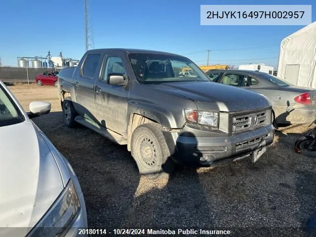 2007 Honda Ridgeline Lx VIN: 2HJYK16497H002957 Lot: 20180114