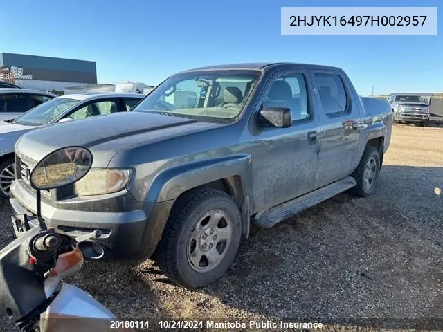 2007 Honda Ridgeline Lx VIN: 2HJYK16497H002957 Lot: 20180114