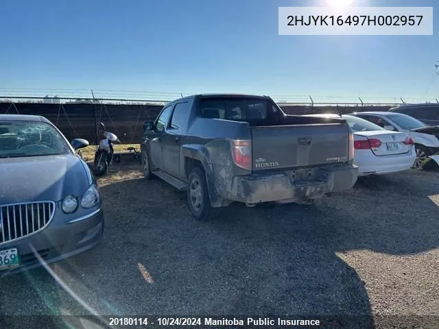 2007 Honda Ridgeline Lx VIN: 2HJYK16497H002957 Lot: 20180114