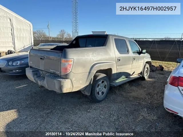 2007 Honda Ridgeline Lx VIN: 2HJYK16497H002957 Lot: 20180114