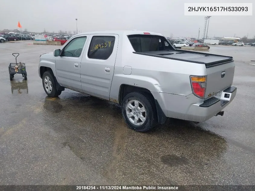 2007 Honda Ridgeline Rtl VIN: 2HJYK16517H533093 Lot: 20184254