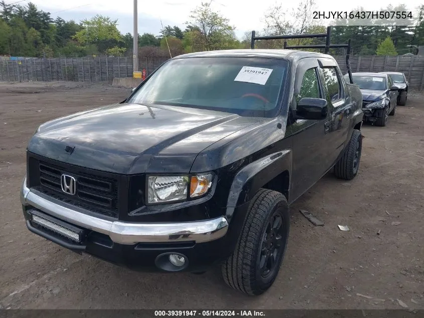 2007 Honda Ridgeline Rts VIN: 2HJYK16437H507554 Lot: 39391947