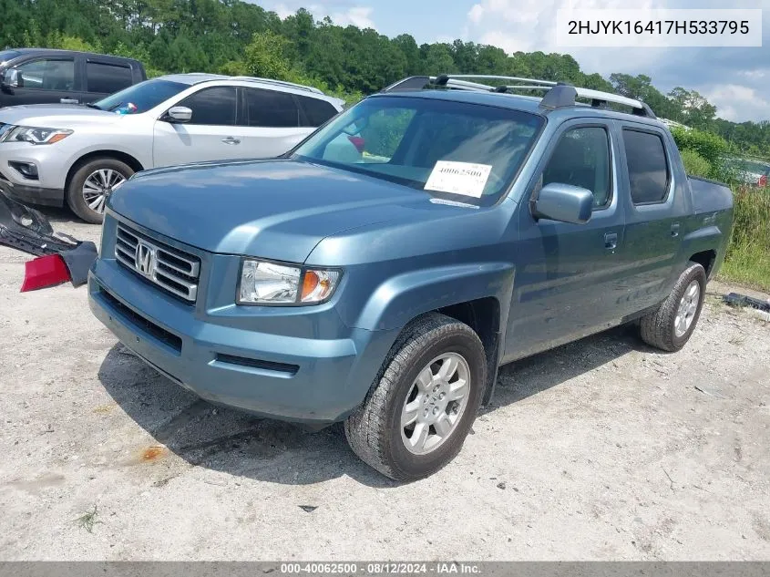 2007 Honda Ridgeline Rts VIN: 2HJYK16417H533795 Lot: 40062500