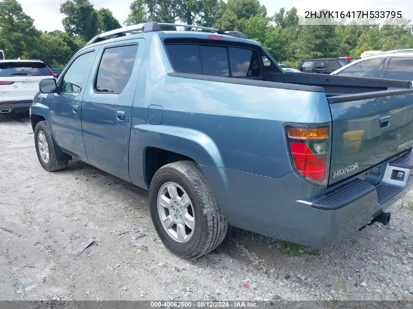 2007 Honda Ridgeline Rts VIN: 2HJYK16417H533795 Lot: 40062500