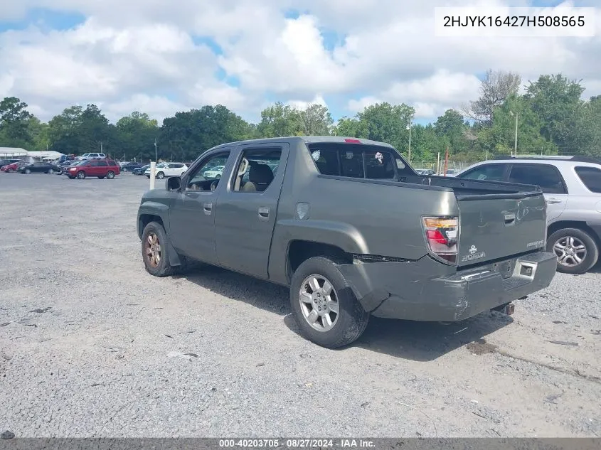 2007 Honda Ridgeline Rts VIN: 2HJYK16427H508565 Lot: 40203705