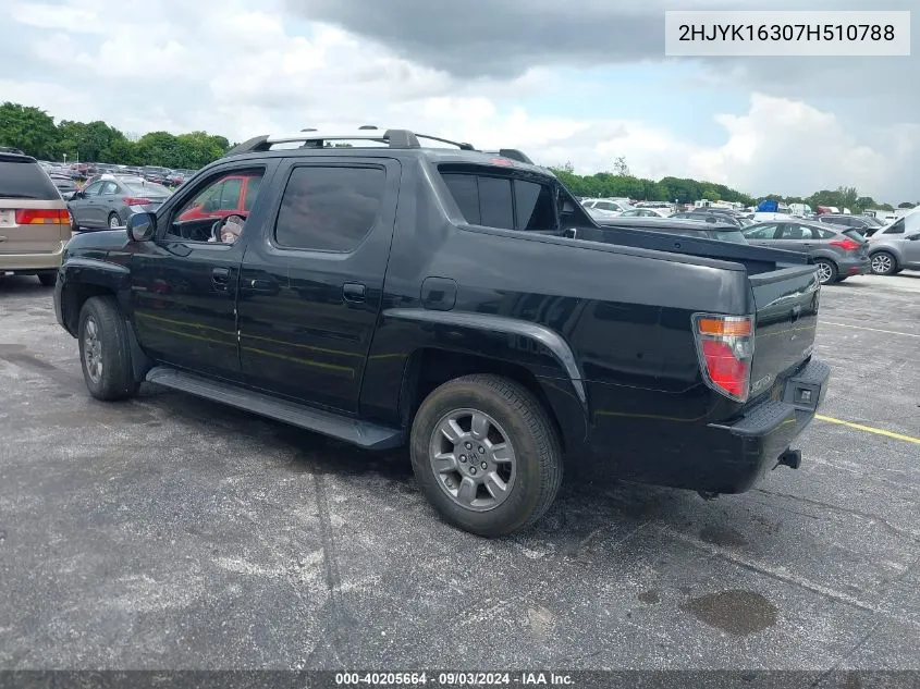 2007 Honda Ridgeline Rtx VIN: 2HJYK16307H510788 Lot: 40205664