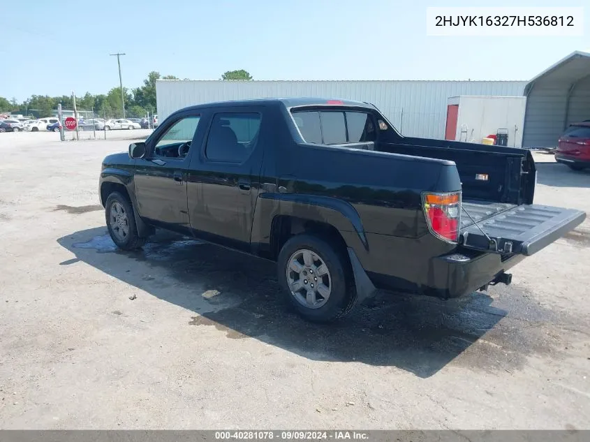 2007 Honda Ridgeline Rtx VIN: 2HJYK16327H536812 Lot: 40281078