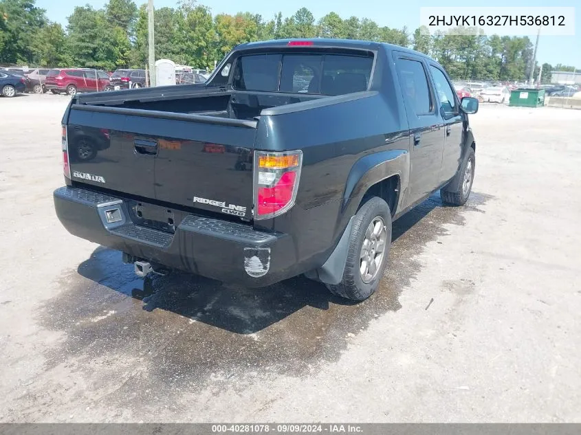 2007 Honda Ridgeline Rtx VIN: 2HJYK16327H536812 Lot: 40281078