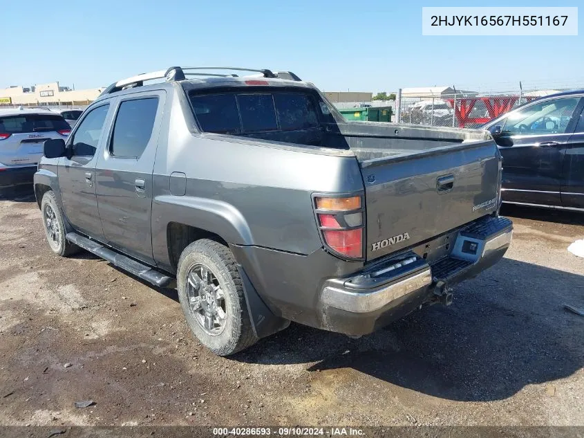 2HJYK16567H551167 2007 Honda Ridgeline Rtl