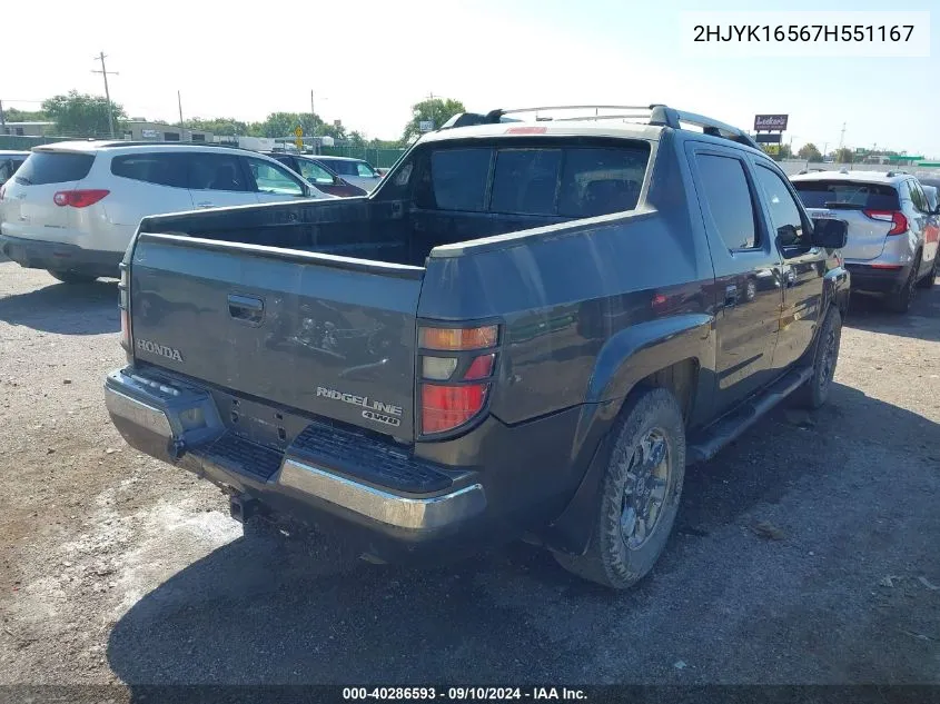 2HJYK16567H551167 2007 Honda Ridgeline Rtl