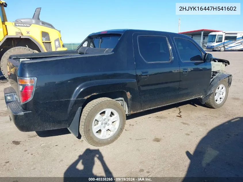 2007 Honda Ridgeline Rts VIN: 2HJYK16447H541602 Lot: 40338265