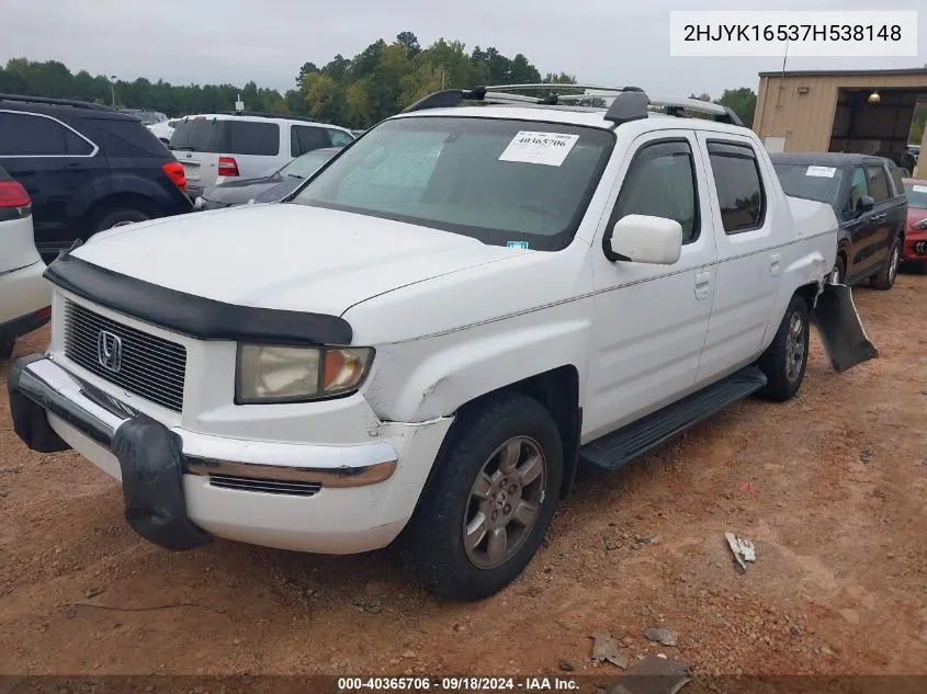 2007 Honda Ridgeline Rtl VIN: 2HJYK16537H538148 Lot: 40365706