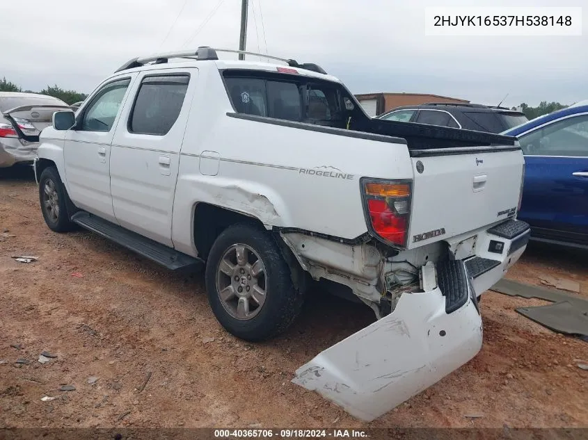 2007 Honda Ridgeline Rtl VIN: 2HJYK16537H538148 Lot: 40365706