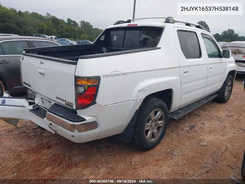 2007 Honda Ridgeline Rtl VIN: 2HJYK16537H538148 Lot: 40365706