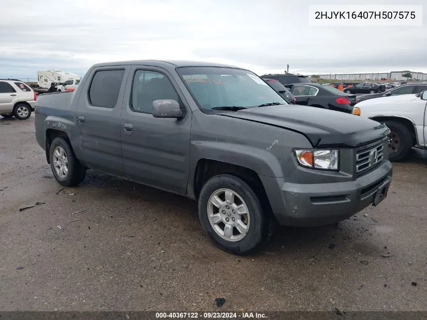 2007 Honda Ridgeline Rts VIN: 2HJYK16407H507575 Lot: 40367122