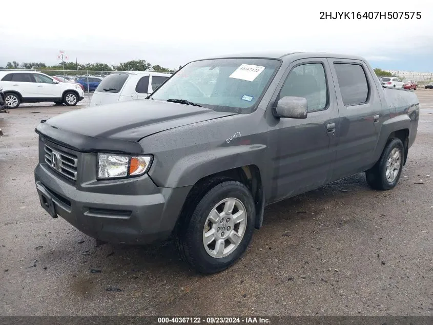 2007 Honda Ridgeline Rts VIN: 2HJYK16407H507575 Lot: 40367122