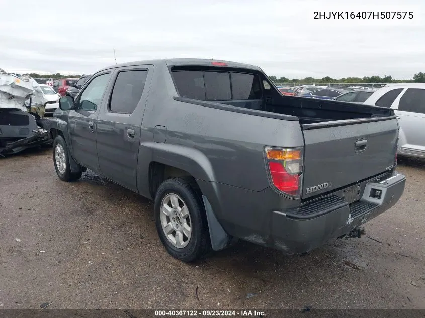 2007 Honda Ridgeline Rts VIN: 2HJYK16407H507575 Lot: 40367122