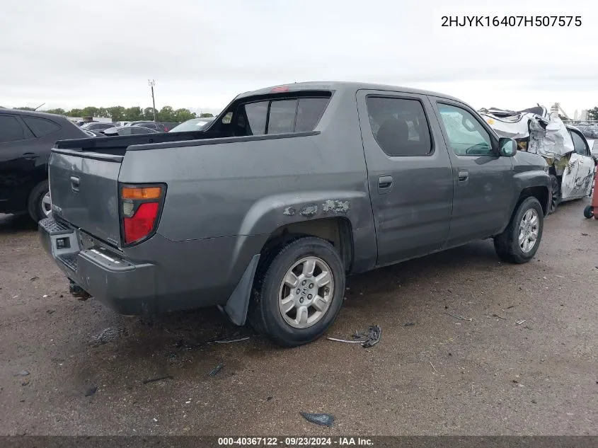 2007 Honda Ridgeline Rts VIN: 2HJYK16407H507575 Lot: 40367122