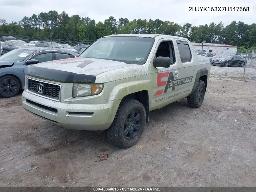 2007 Honda Ridgeline Rtx VIN: 2HJYK163X7H547668 Lot: 40368815