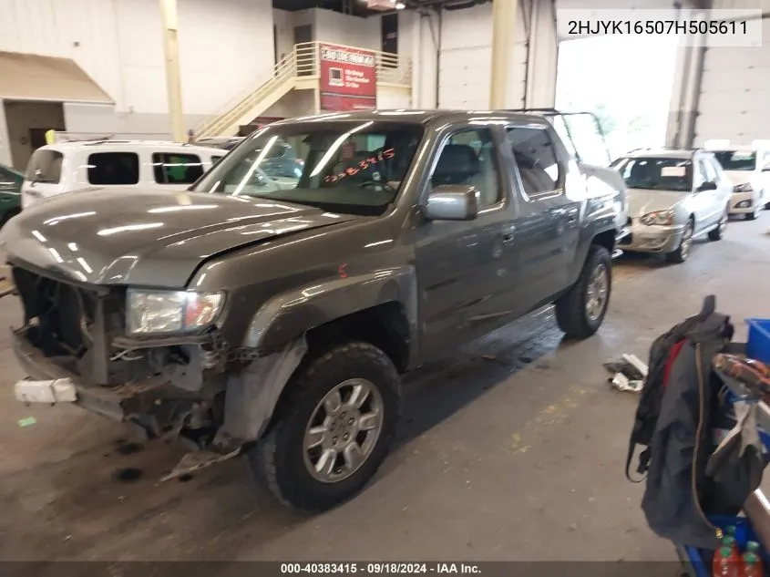 2007 Honda Ridgeline Rtl VIN: 2HJYK16507H505611 Lot: 40383415