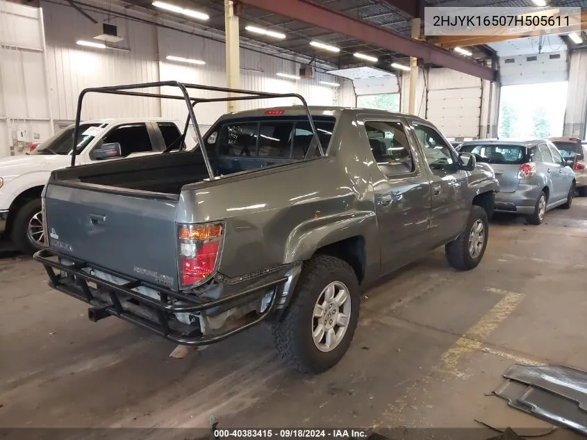 2007 Honda Ridgeline Rtl VIN: 2HJYK16507H505611 Lot: 40383415