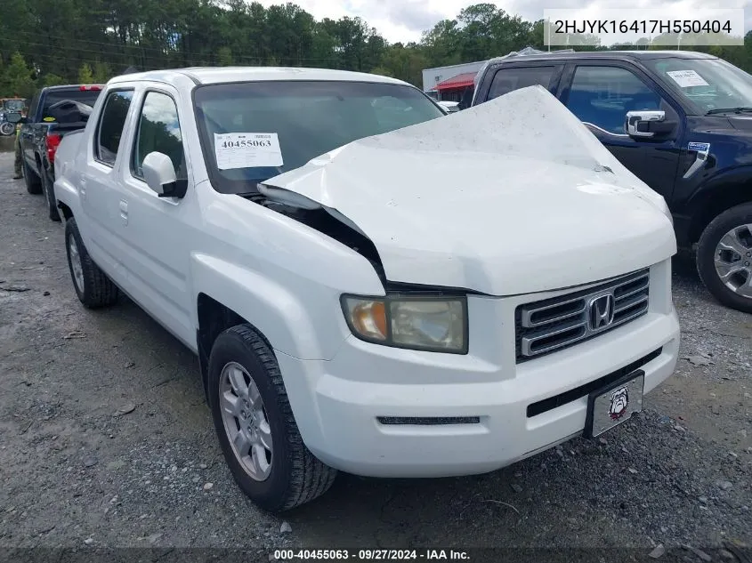 2007 Honda Ridgeline Rts VIN: 2HJYK16417H550404 Lot: 40455063