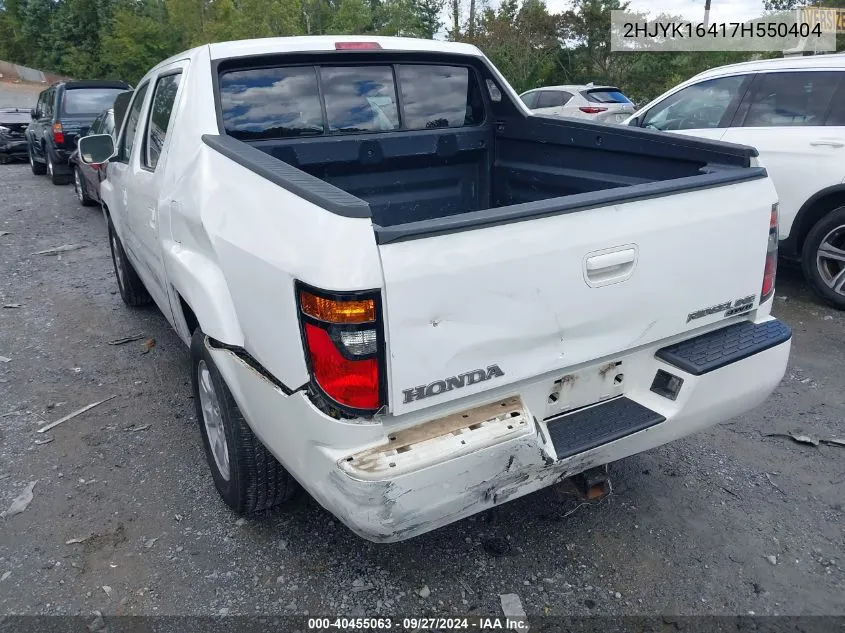 2007 Honda Ridgeline Rts VIN: 2HJYK16417H550404 Lot: 40455063