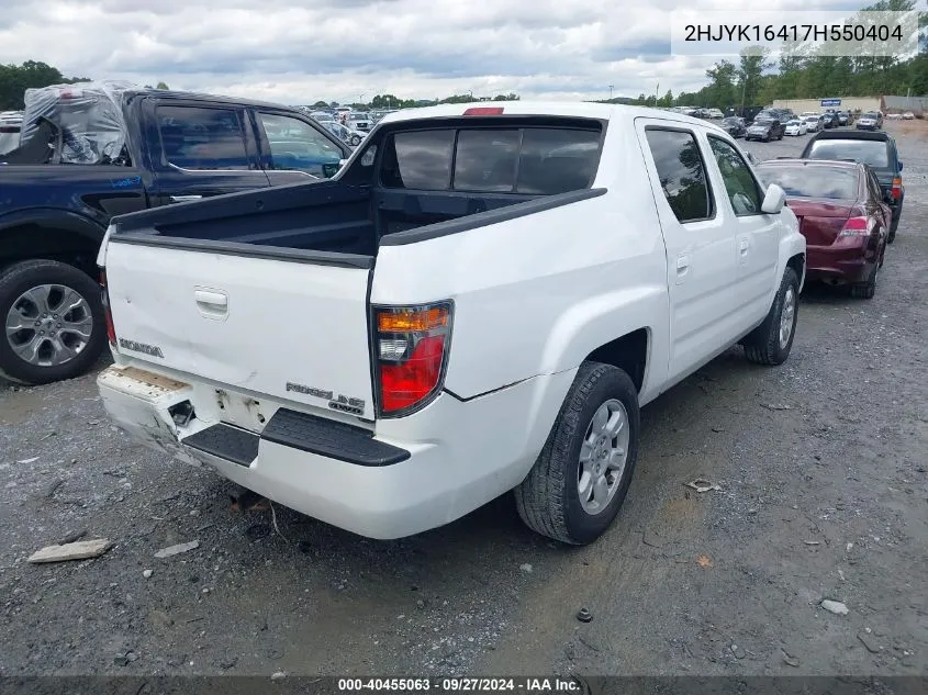 2007 Honda Ridgeline Rts VIN: 2HJYK16417H550404 Lot: 40455063