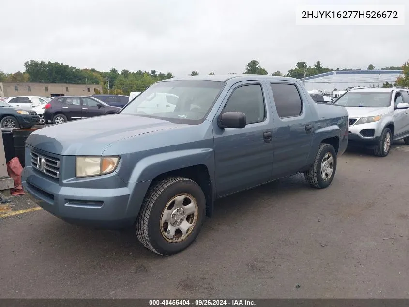 2007 Honda Ridgeline Rt VIN: 2HJYK16277H526672 Lot: 40455404