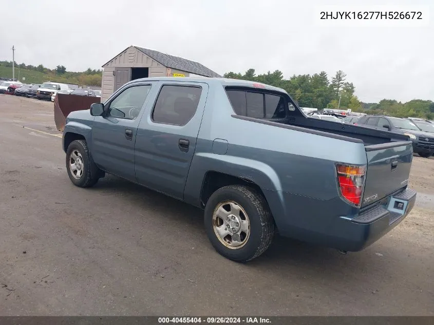 2007 Honda Ridgeline Rt VIN: 2HJYK16277H526672 Lot: 40455404