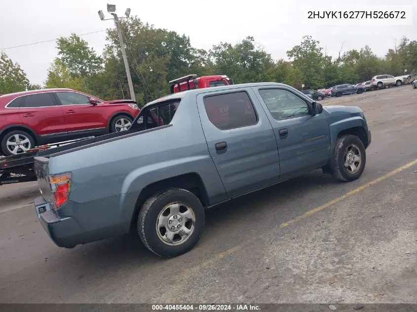 2007 Honda Ridgeline Rt VIN: 2HJYK16277H526672 Lot: 40455404