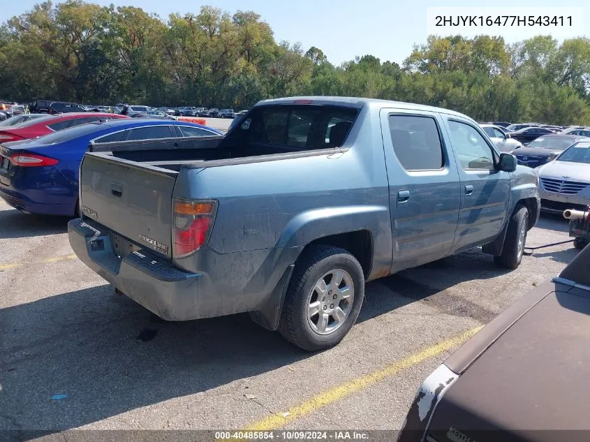 2007 Honda Ridgeline Rts VIN: 2HJYK16477H543411 Lot: 40485854