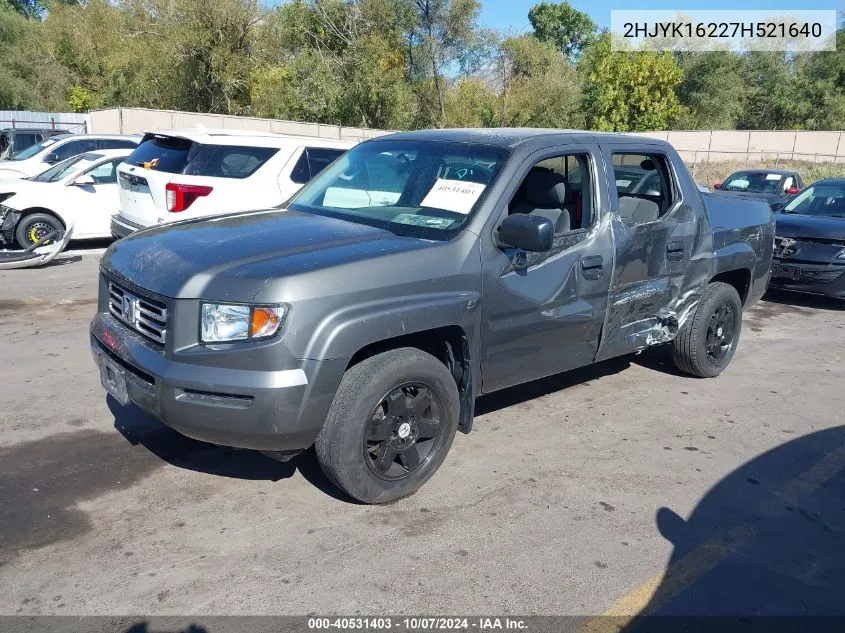 2007 Honda Ridgeline Rt VIN: 2HJYK16227H521640 Lot: 40531403