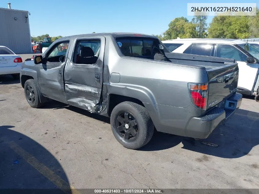 2007 Honda Ridgeline Rt VIN: 2HJYK16227H521640 Lot: 40531403