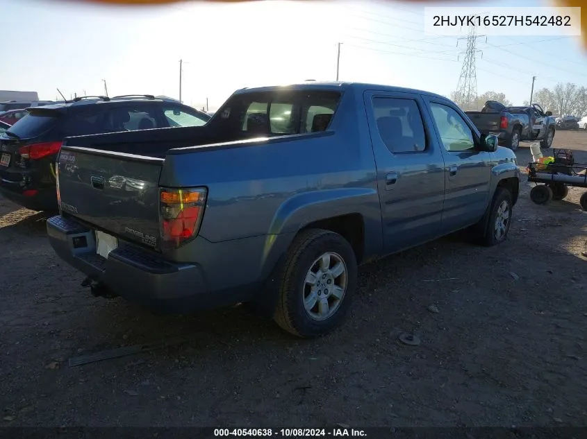 2007 Honda Ridgeline Rtl VIN: 2HJYK16527H542482 Lot: 40540638