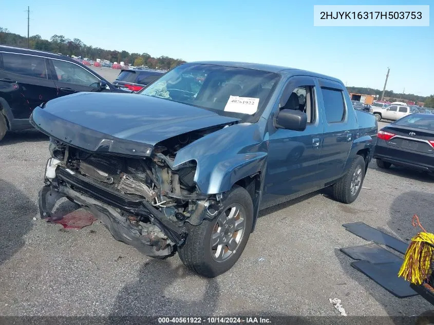 2007 Honda Ridgeline Rtx VIN: 2HJYK16317H503753 Lot: 40561922